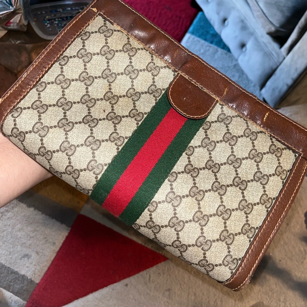 Gucci Beige and Brown Monogram Clutch